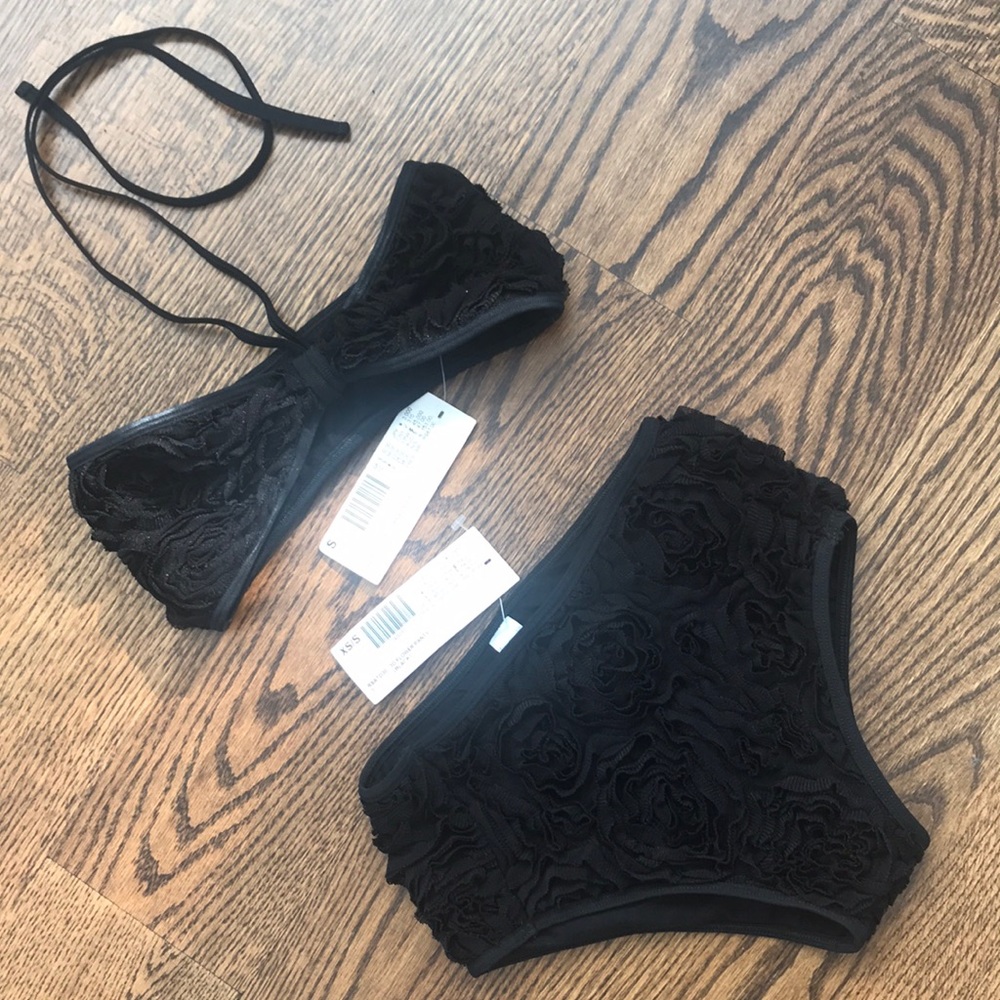 American Apparel black 3D flower swim suit!